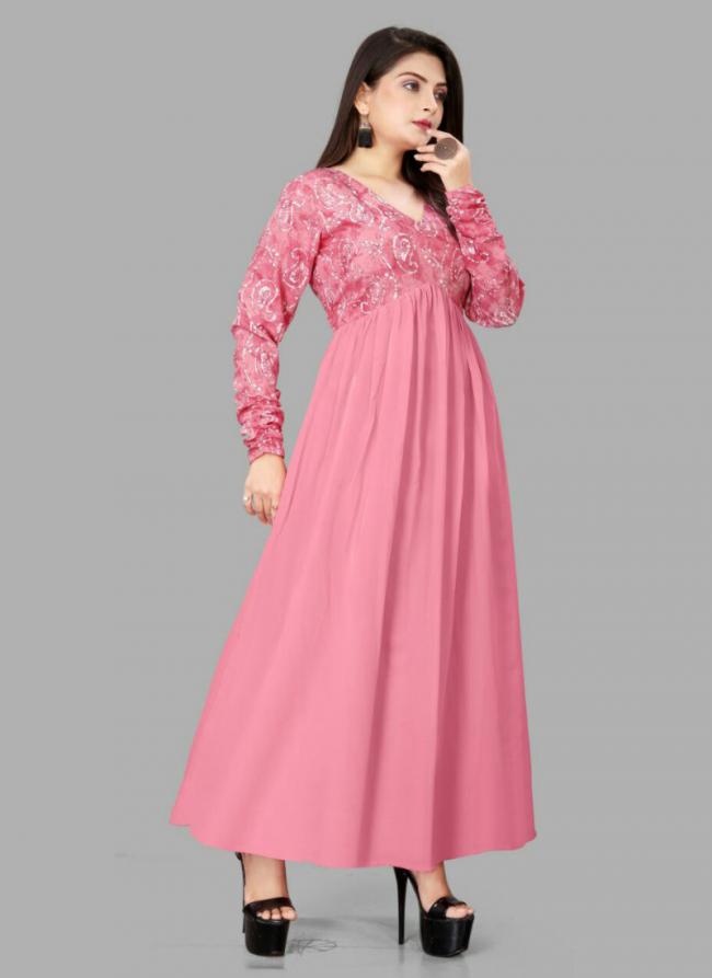 Georgette Pink Casual Wear Printed Readymade Gown